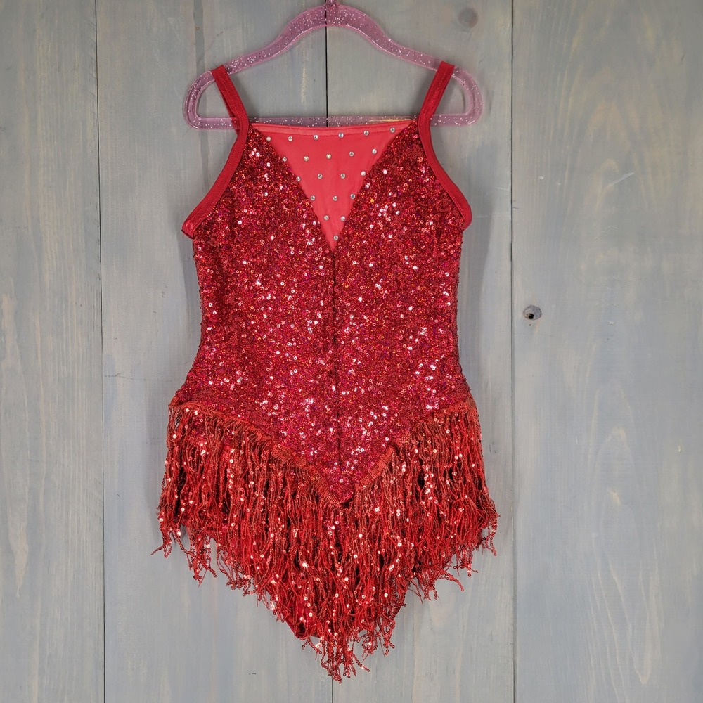 Weissman Girls Sequin Fringe Dance Leotard Costume Kids MC Red Jazz Tap 10147